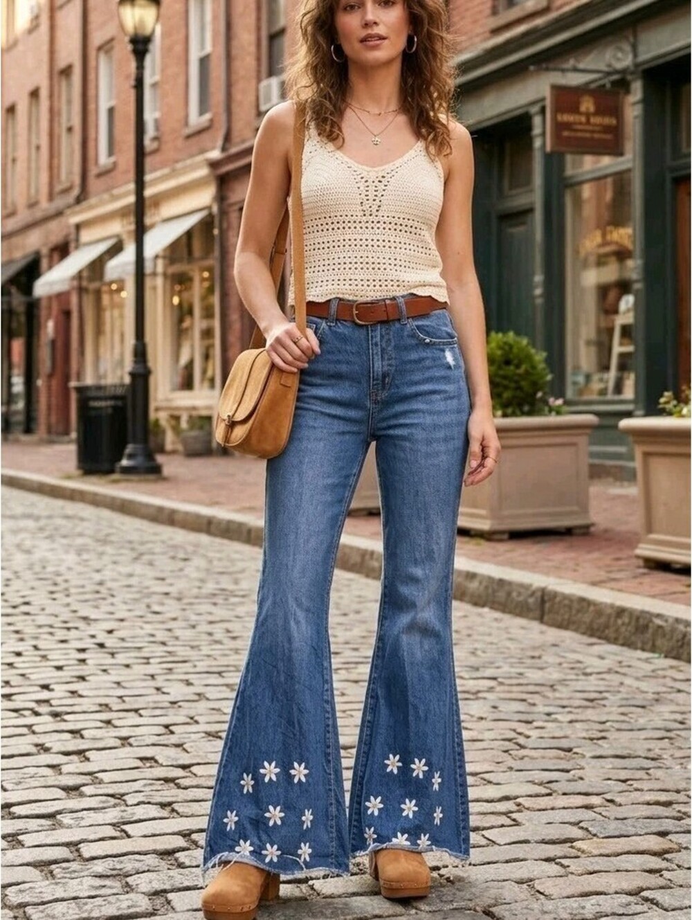 Forever 21 Premium Jeans Womens 26 Blue Flare Daisy Embroidered Fringe